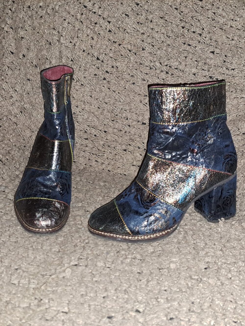 LAURA VITA-Multicolor-Crackled Leather/Velvet-Side Zip-Sz 36-Excellent